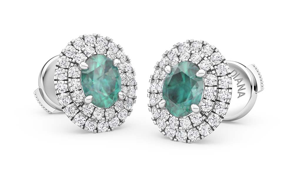 ASHI Oval Shape Gemstone & Halo Diamond Earrings 58555NSFHEREMWG